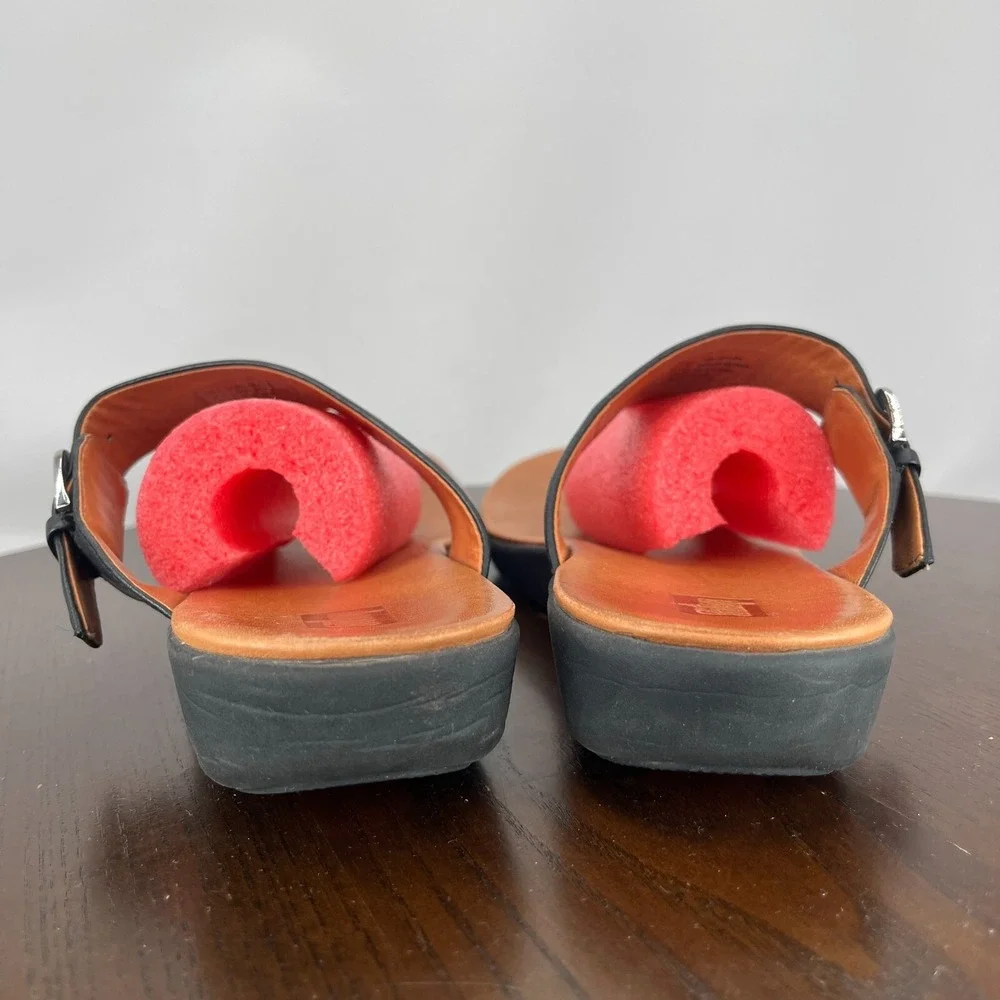 Fitflop Banda Sandal Women's 9 Black Leather Comfort Thong Flip Flop M20-001‎